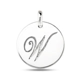 "W" 14K White Gold Script Engraved Initial  Disk Pendant - JewelryAffairs
 - 2