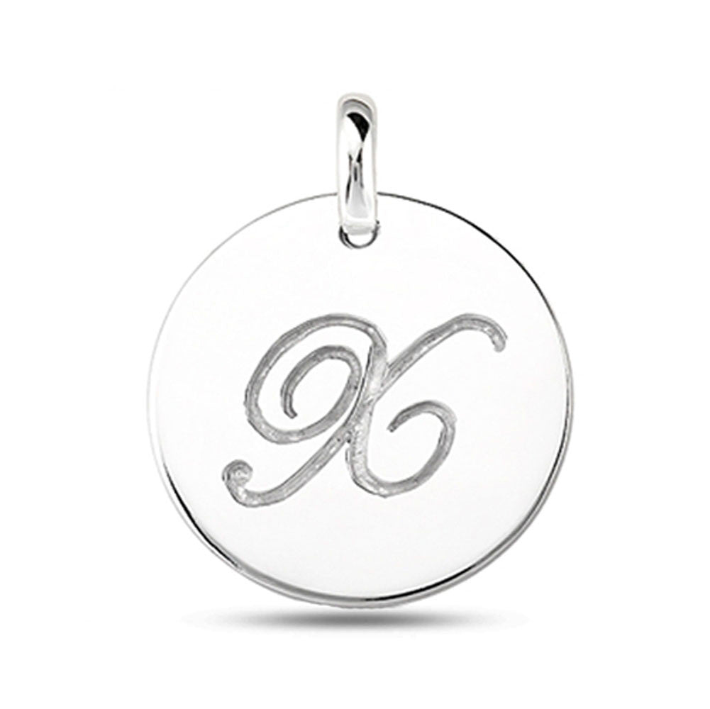 "X" 14K White Gold Script Engraved Initial  Disk Pendant - JewelryAffairs
 - 2