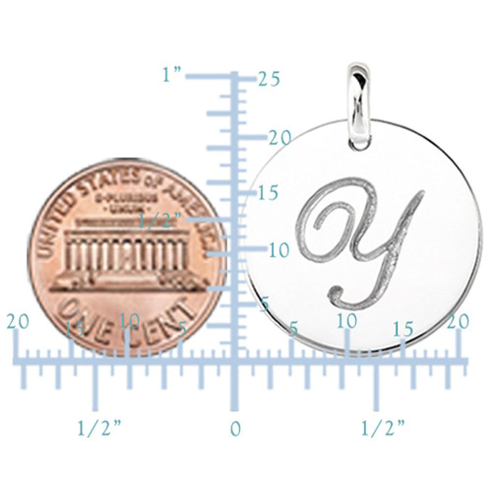 "Y" 14K White Gold Script Engraved Initial  Disk Pendant - JewelryAffairs
 - 3