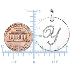 "Y" 14K White Gold Script Engraved Initial  Disk Pendant - JewelryAffairs
 - 3