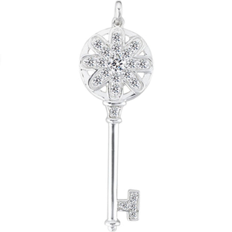 14K  White Gold Diamond Floral Key Pendant (0.46ctw - FG Color - SI2 Clarity) - JewelryAffairs
 - 1