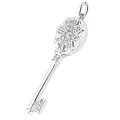 Colgante de llave floral con diamantes en oro blanco de 14 quilates (0,46 quilates, color FG, claridad SI2), joyería fina de diseño para hombres y mujeres