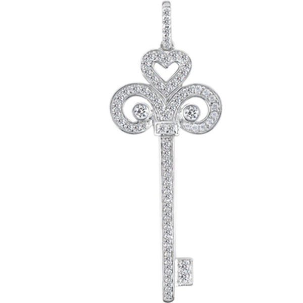 14K  White Gold Diamond "Fleur de lis" Key Pendant (0.54ctw - FG Color - SI2 Clarity) - JewelryAffairs
 - 1