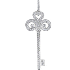 Pendentif clé « Fleur de lis » en or blanc 14 carats (0,54 ct - Couleur FG - Clarté SI2) bijoux de créateurs raffinés pour hommes et femmes