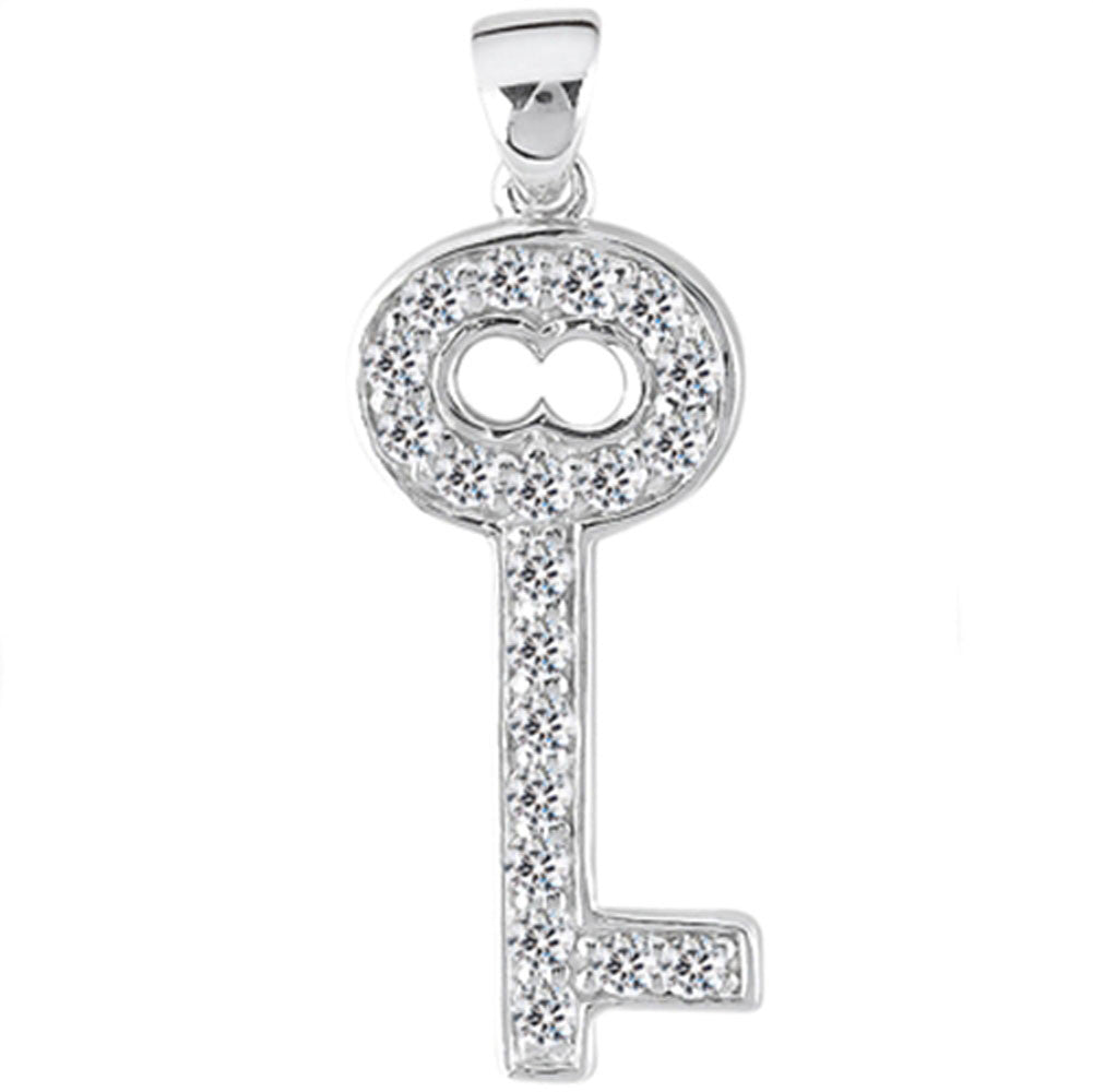 Pendentif clé vintage en or blanc 14 carats et diamant (0,10 ct - Couleur FG - Clarté SI2) bijoux de créateurs raffinés pour hommes et femmes