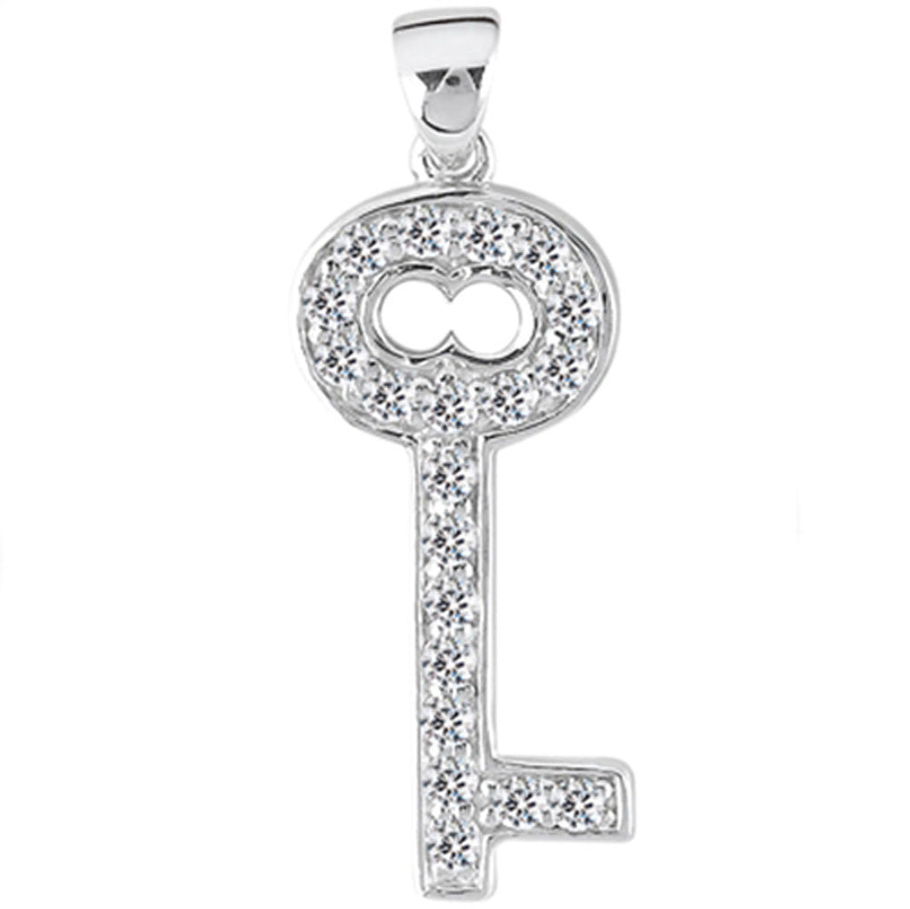 14K  White Gold Diamond Vintage Key Pendant (0.10ctw - FG Color - SI2 Clarity) - JewelryAffairs
 - 1