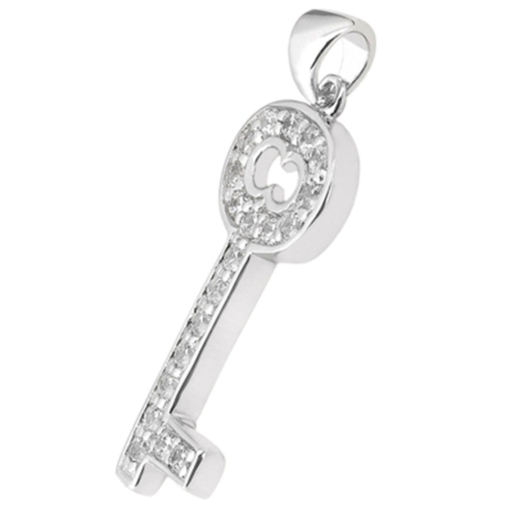 Pendentif clé vintage en or blanc 14 carats et diamant (0,10 ct - Couleur FG - Clarté SI2) bijoux de créateurs raffinés pour hommes et femmes