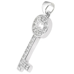 Ciondolo chiave vintage in oro bianco 14 carati con diamanti (0,10 ct - colore FG - purezza SI2) gioielli di design per uomini e donne