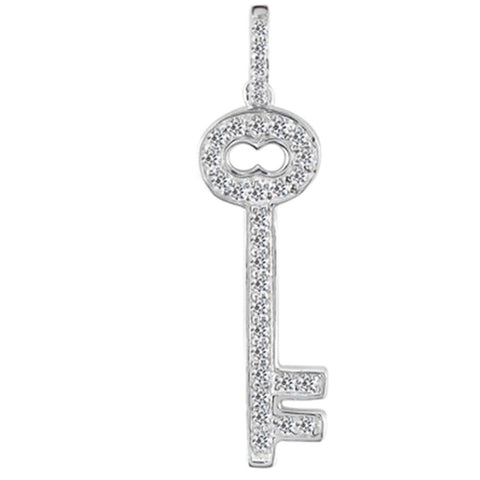14K  White Gold Diamond Vintage Key Pendant (0.30ctw - FG Color - SI2 Clarity) - JewelryAffairs
 - 1
