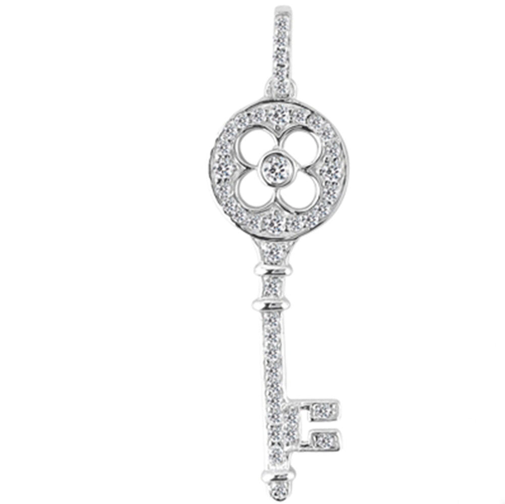 Ciondolo chiave trifoglio in oro bianco 14 carati (0,29 ct - colore FG - purezza SI2) gioielleria raffinata per uomo e donna