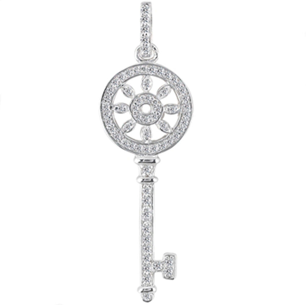 Colgante de llave floral con diamantes en oro blanco de 14 quilates (0,33 quilates, color FG, claridad SI2), joyería fina de diseño para hombres y mujeres