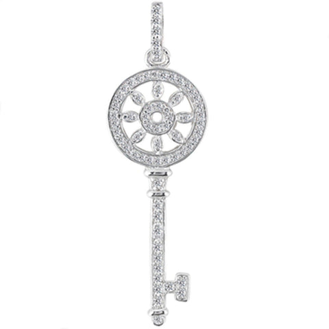 14K  White Gold Diamond Floral Key Pendant (0.33ctw - FG Color - SI2 Clarity) - JewelryAffairs
 - 1