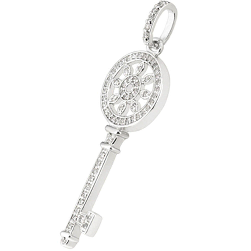 Colgante de llave floral con diamantes en oro blanco de 14 quilates (0,33 quilates, color FG, claridad SI2), joyería fina de diseño para hombres y mujeres