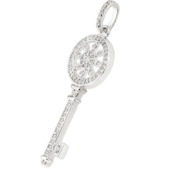 Ciondolo chiave floreale in oro bianco 14K con diamante (0,33 ct - colore FG - purezza SI2) gioielleria raffinata per uomo e donna