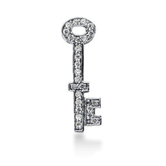 Ciondolo chiave vintage in oro bianco 14 kt con diamante (0,25 ct - colore FG - purezza SI2) gioielleria raffinata per uomo e donna