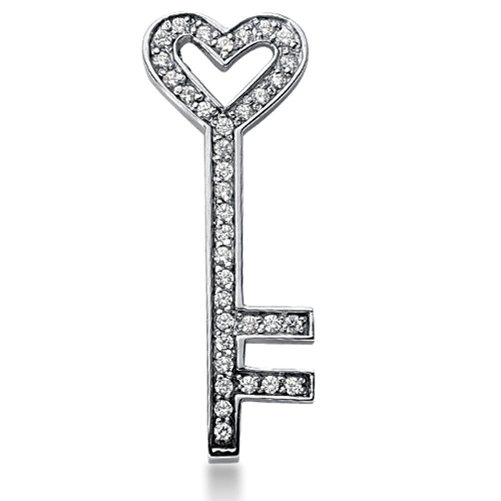 Ciondolo chiave a forma di cuore in oro bianco 14 carati con diamanti (0,54 ct - colore FG - purezza SI2) gioielleria raffinata per uomo e donna
