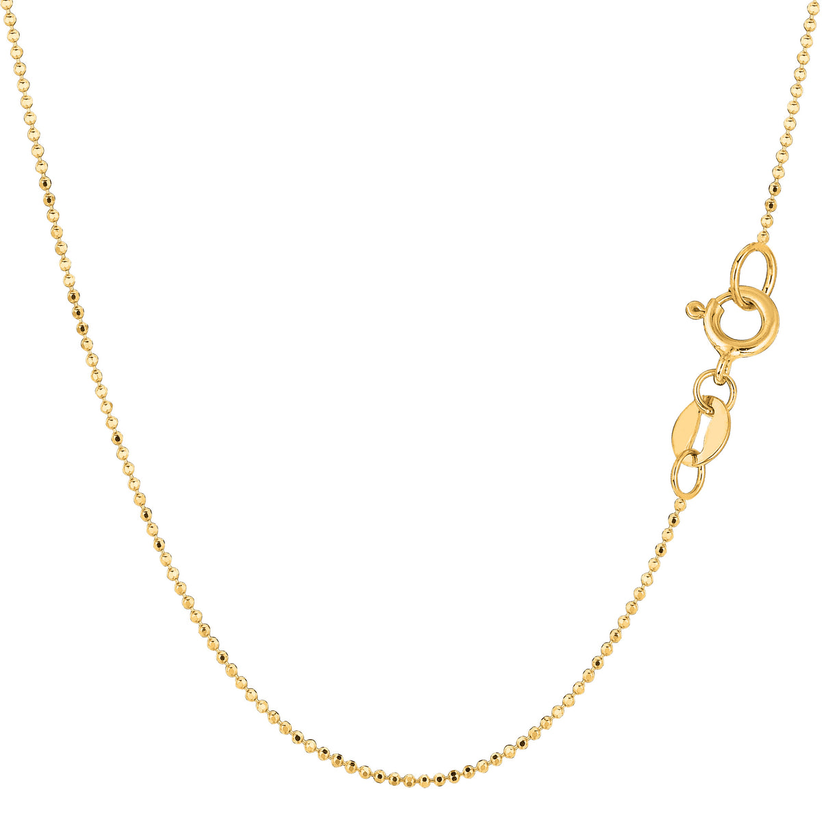 14k Yellow Gold Diamond Cut Bead Chain Necklace, 1.0mm