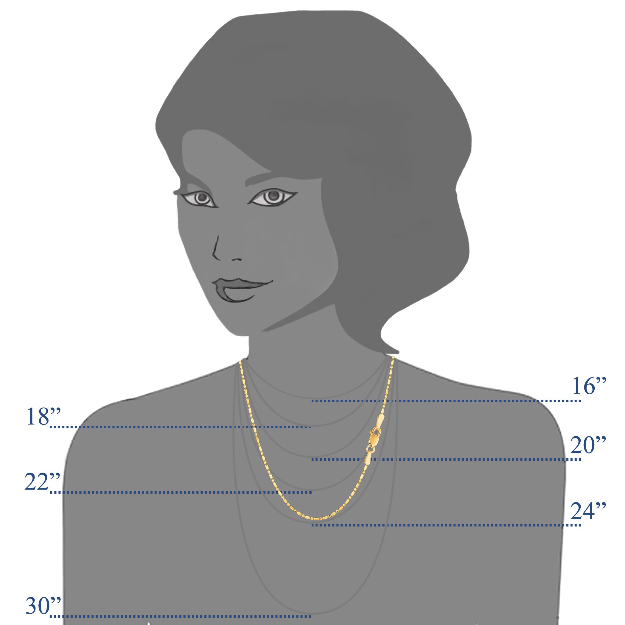 Collar de cadena con cuentas de talla diamante en oro amarillo de 14 k, joyería fina de diseño de 1,2 mm para hombres y mujeres