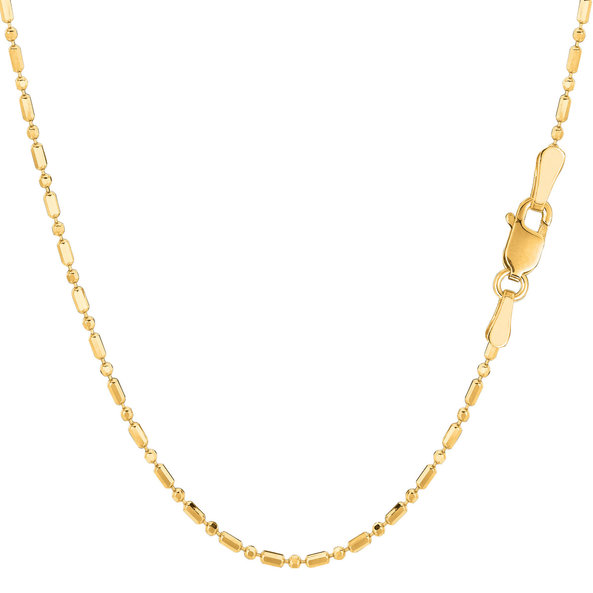 Collana a catena con perline in oro giallo 14k con taglio a diamante, gioielleria raffinata da 1,5 mm per uomo e donna