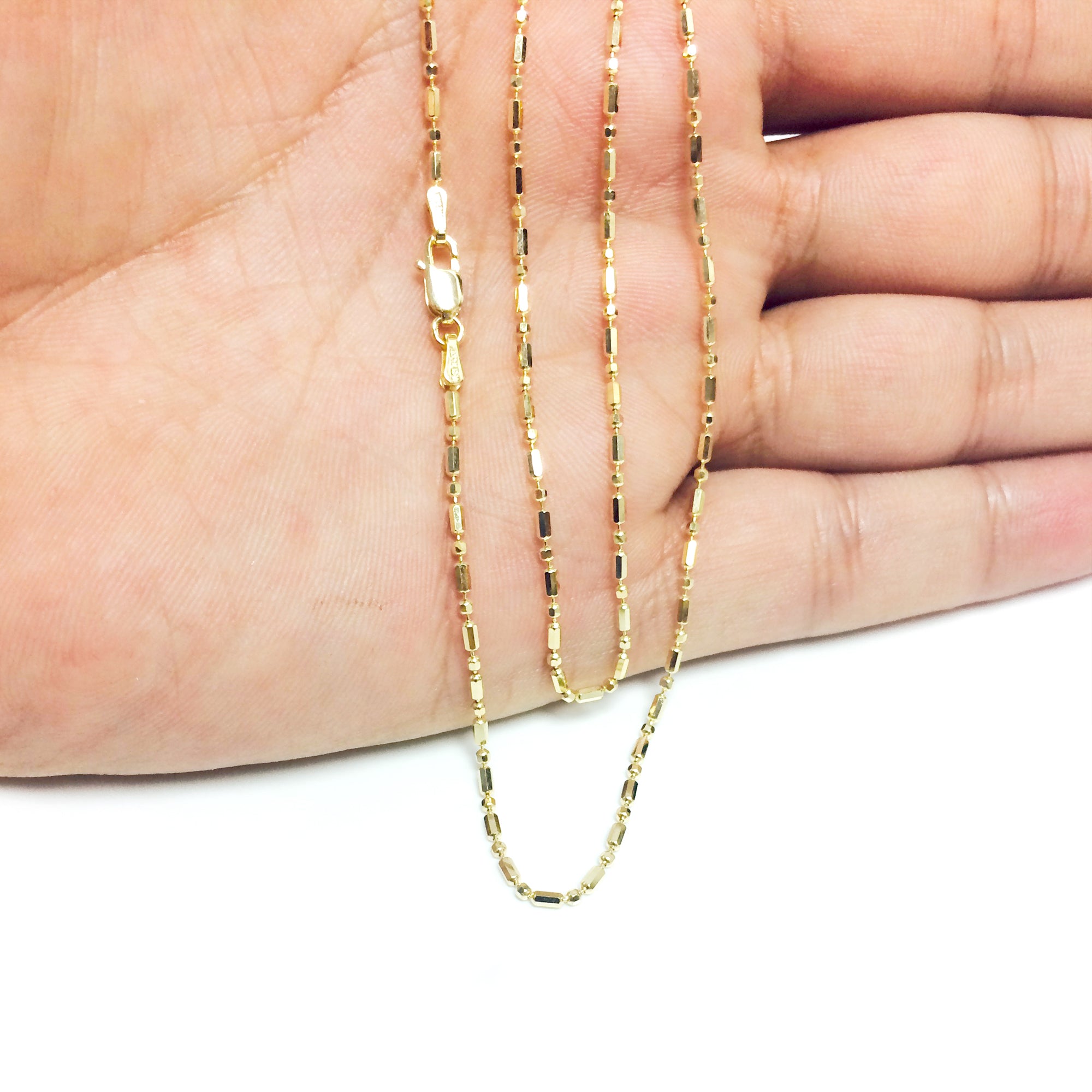 14k Yellow Gold Diamond Cut Bead Chain Necklace, 1.5mm