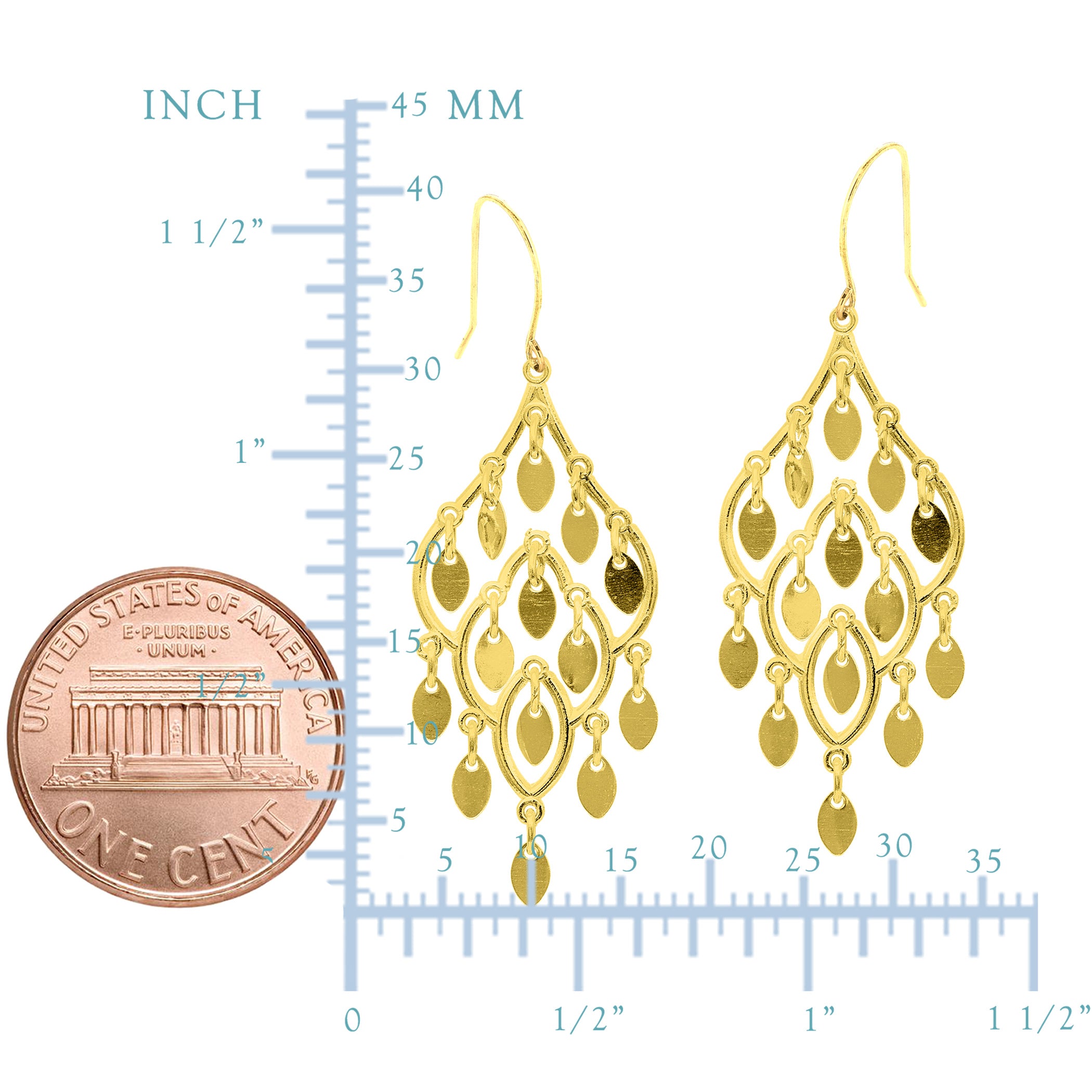10k Yellow Gold Fancy Chandelier Drop Earrings With French Wire Clasp