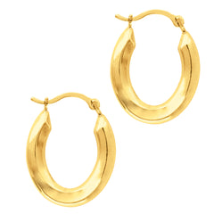 10k Yellow Gold Shiny Oval Shape Hoop Earrings, Diameter 20mm