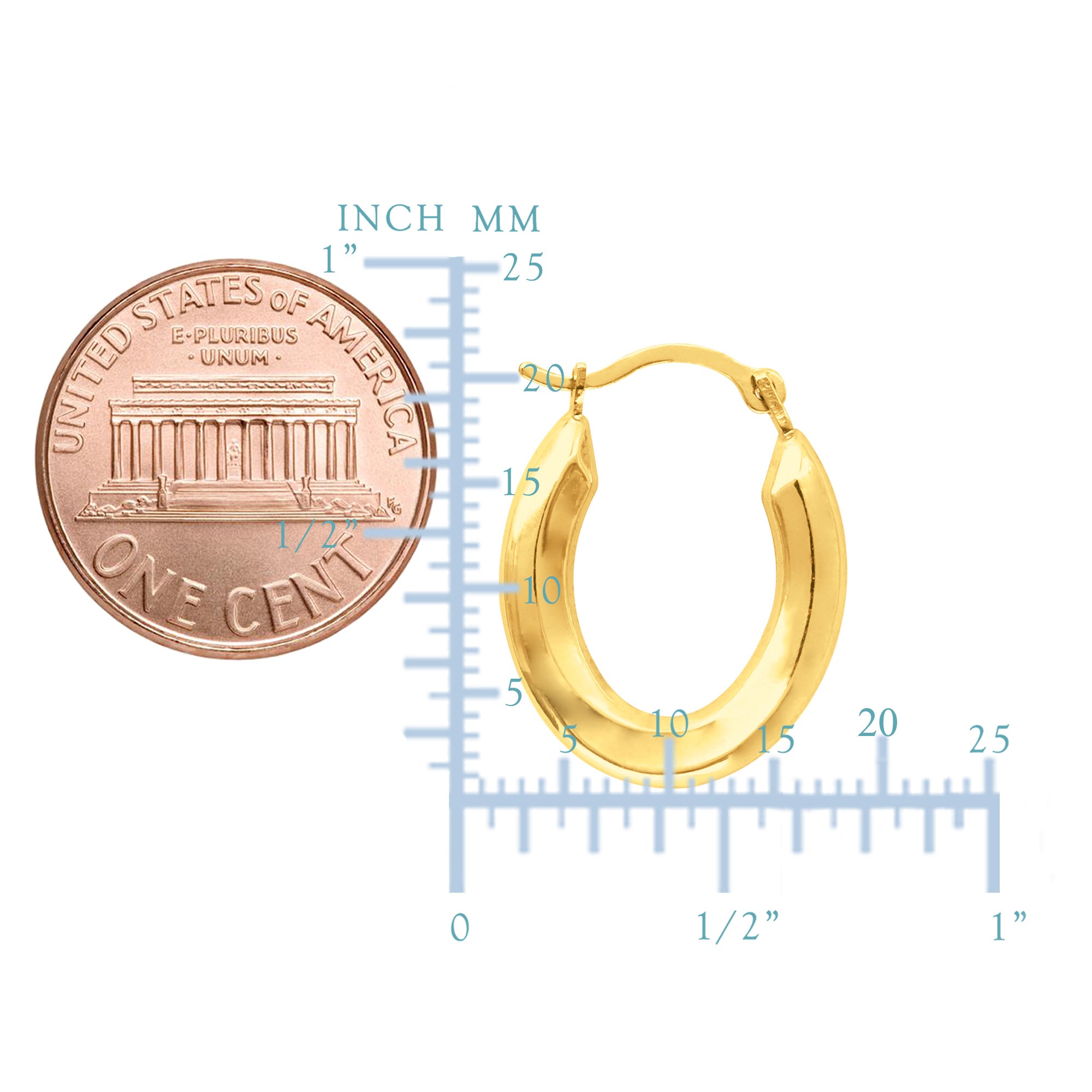 10 k gult gull skinnende ovale øredobber, diameter 20 mm fine designersmykker for menn og kvinner
