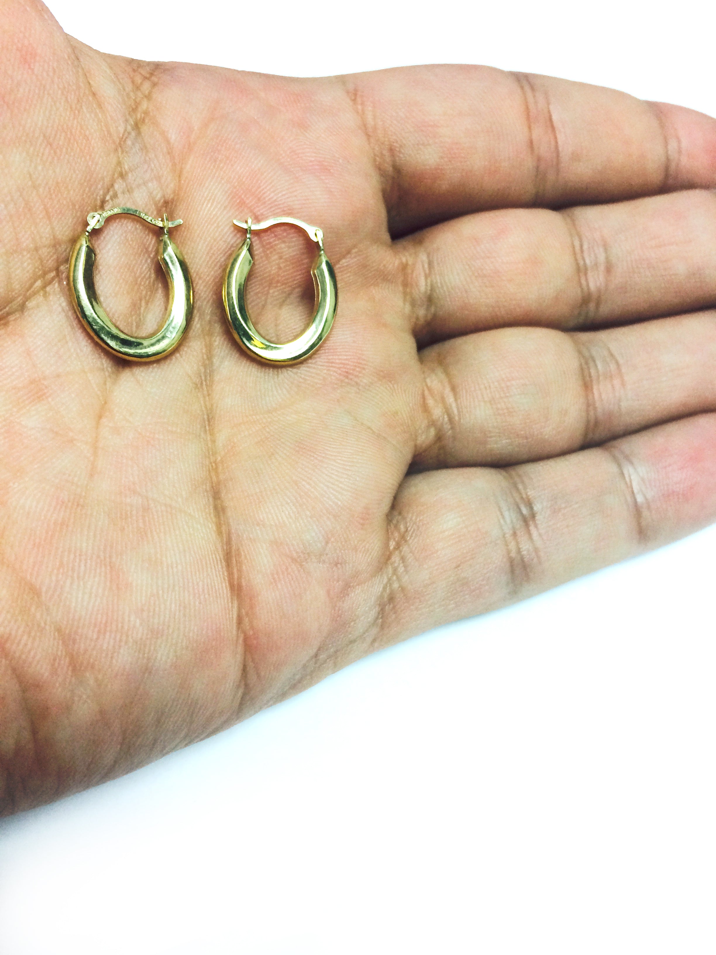 14K Yellow Gold Oval Shape Hoop Earrings, Diameter 20mm