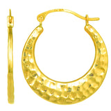 10k Yellow Gold Hammered Round Hoop Earrings, Diameter 20mm
