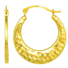 10k Yellow Gold Hammered Round Hoop Earrings, Diameter 20mm fine designer jewelry for men and women
