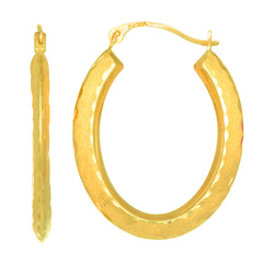 10 k gult gull diamantskåret satengfinish ovale ringøredobber, diameter 23 mm fine designersmykker for menn og kvinner