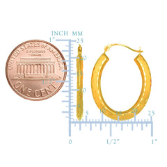 10 k gult guld diamantslipad satinfinish ovala bågeörhängen, diameter 23 mm fina designersmycken för män och kvinnor