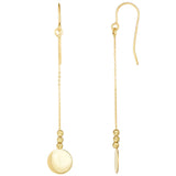 10K Yellow Gold Diamond Cut Bead With Flat Shiny Disc Drop Earrings