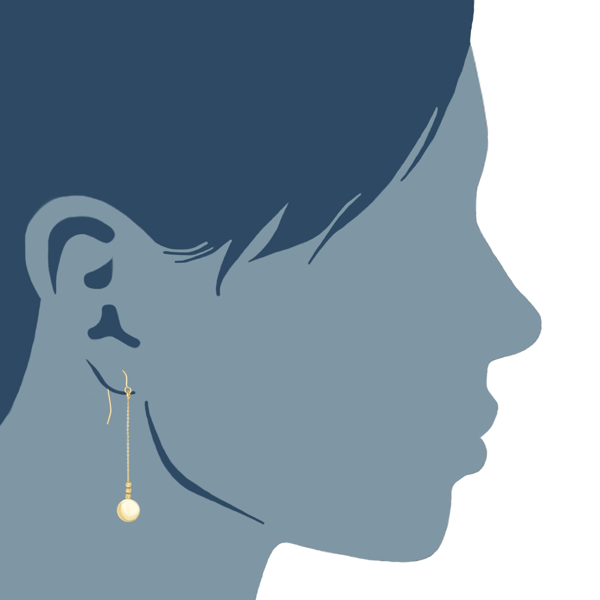 10K Yellow Gold Diamond Cut Bead With Flat Shiny Disc Drop Earrings