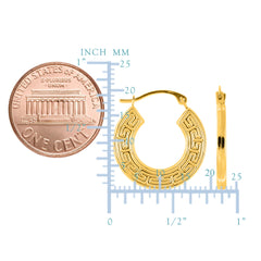 Orecchini a cerchio rotondi con chiave greca in oro giallo 14 carati, diametro 15 mm, gioielli di design per uomo e donna