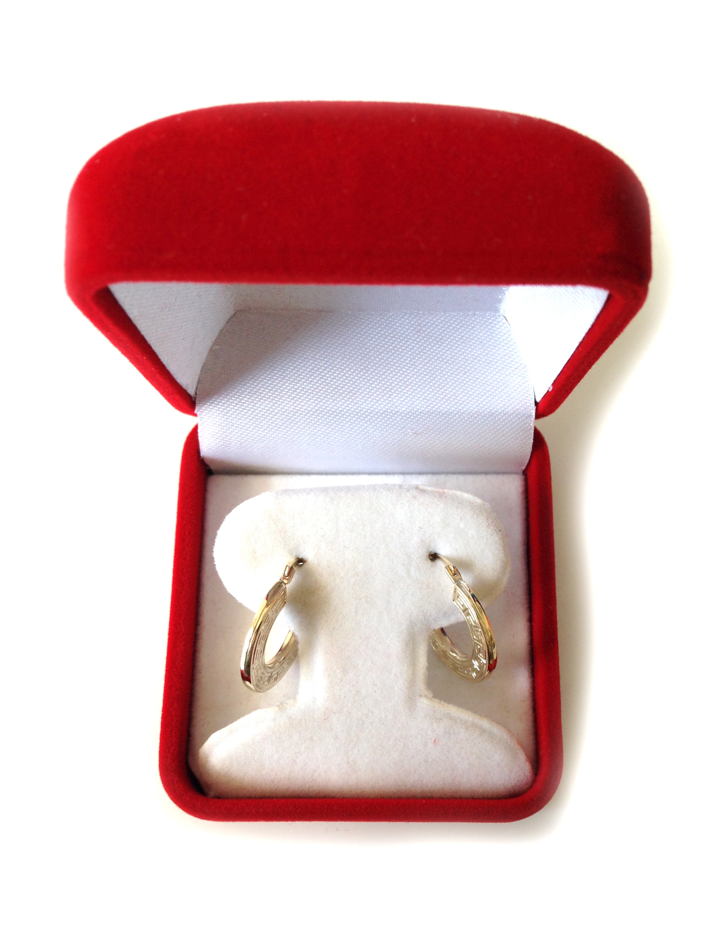 14K gult guld runda grekiska nyckelbågeörhängen, diameter 15 mm fina designersmycken för män och kvinnor