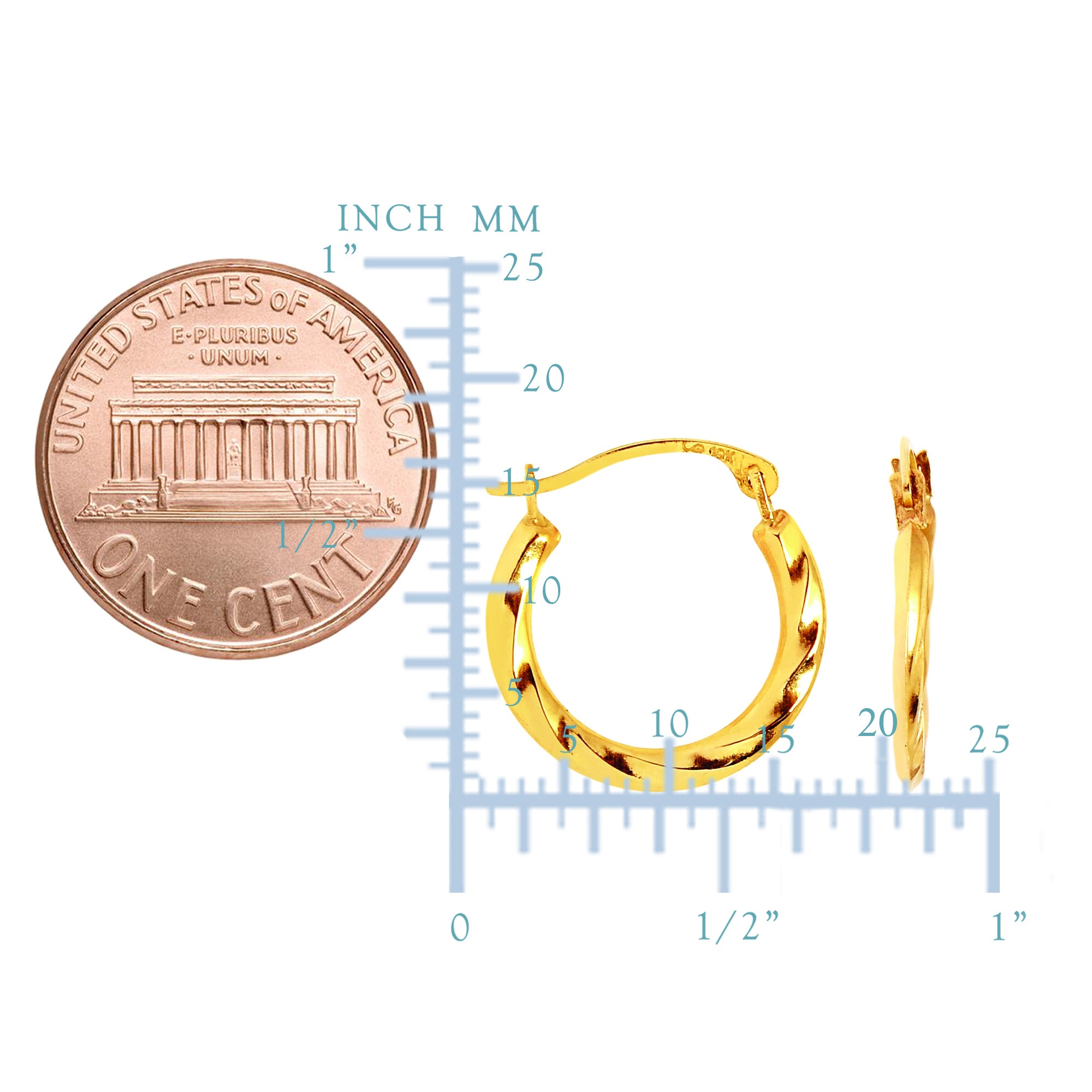 Pendientes de aro redondos en forma de remolino de oro amarillo de 14 quilates, joyería fina de diseño de 12 mm de diámetro para hombres y mujeres