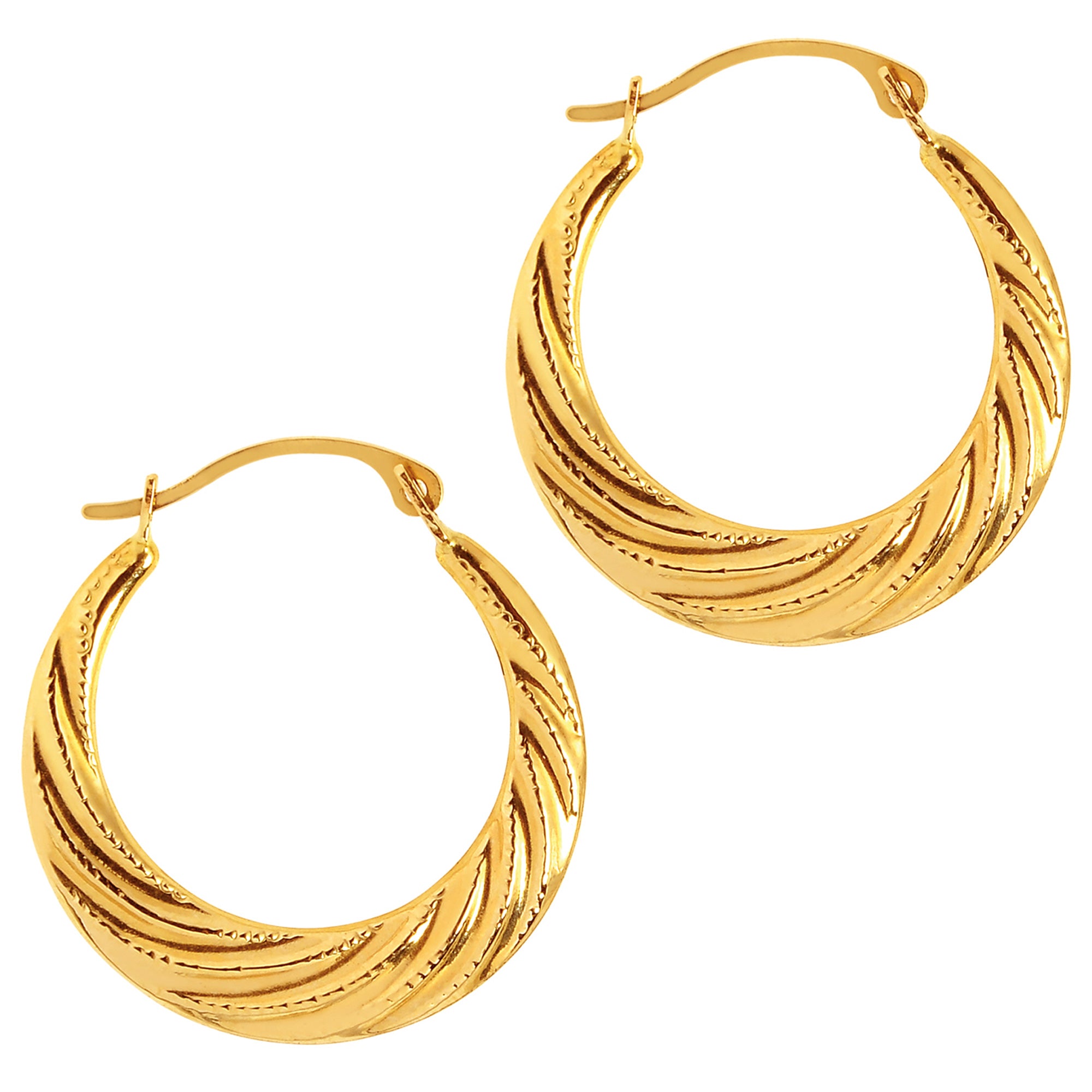 10k gul guld Swirl teksturerede graduerede runde bøjle øreringe, diameter 20 mm fine designersmykker til mænd og kvinder