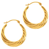 10k Yellow Gold Swirl Textured Graduated Round Hoop Earrings, Diameter 20mm