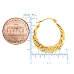 Pendientes de aro redondos graduados con textura de remolino de oro amarillo de 10 quilates, joyería fina de diseño de 20 mm de diámetro para hombres y mujeres