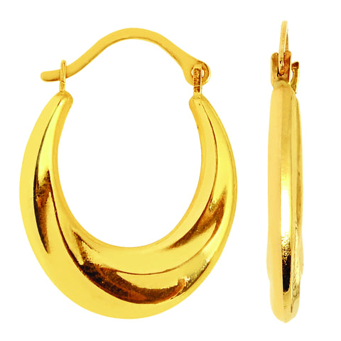 10k Yellow Gold Swirl Textured Graduated Oval Hoop Earrings, Diameter 20mm