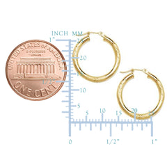 10k Yellow Gold Diamond Cut Design Round Shape Hoop Earrings, Diameter 15mm fine designer jewelry for men and women