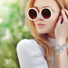 Stipple Finish Brass Chinese Love Angelica Bangle Bracelet, 7.25" fine designer jewelry for men and women
