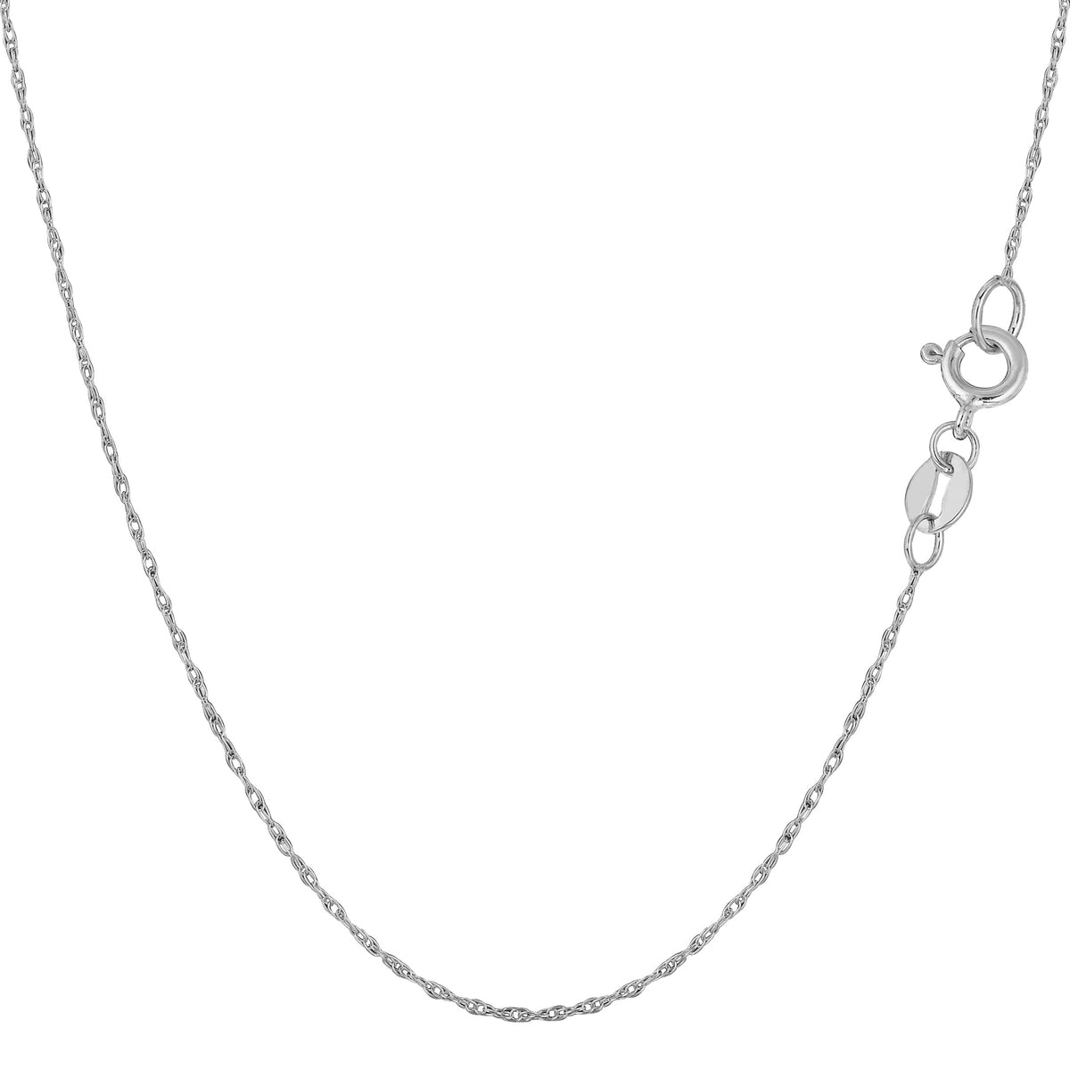 Collar de cadena de cuerda de oro blanco de 10 quilates, joyería fina de diseño de 0,5 mm para hombres y mujeres