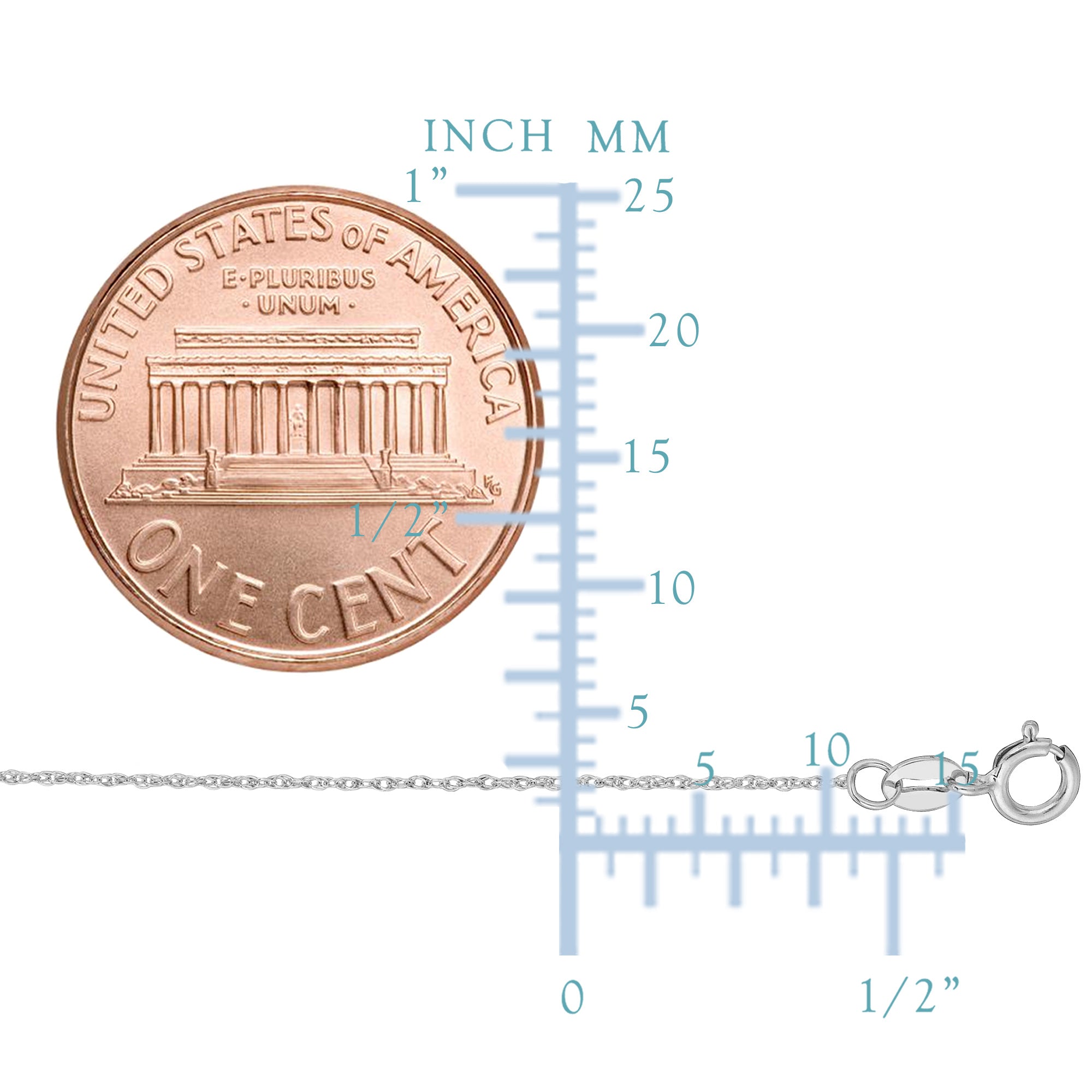 10 k hvitt gull taukjedekjede, 0,5 mm fine designersmykker for menn og kvinner