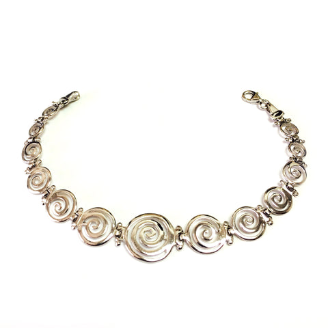 Sterling Silver Rhodium Plated Greek Spiral Key Bracelet, 7.5"