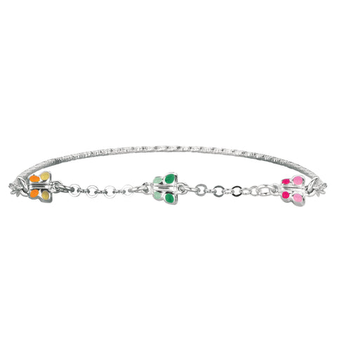 Baby Bangle Bracelet With Butterfly Enameled Charms In Sterling Silver - 5.5 Inch