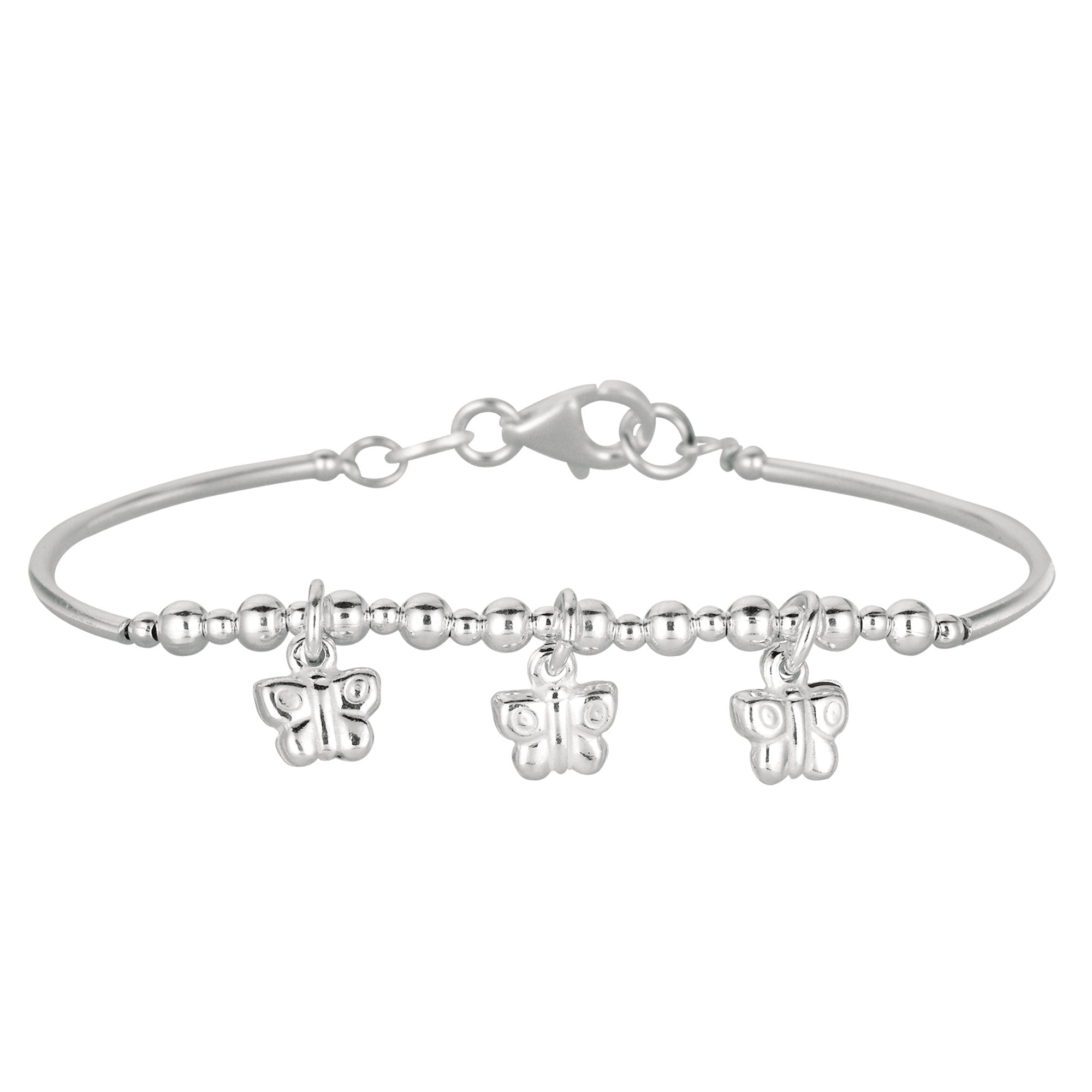 Baby Bangle Bracelet With Dangling Butterfly Charms In Sterling Silver - 5.5 Inch