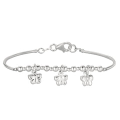 Baby Bangle Bracelet With Dangling Butterfly Charms In Sterling Silver - 5.5 Inch