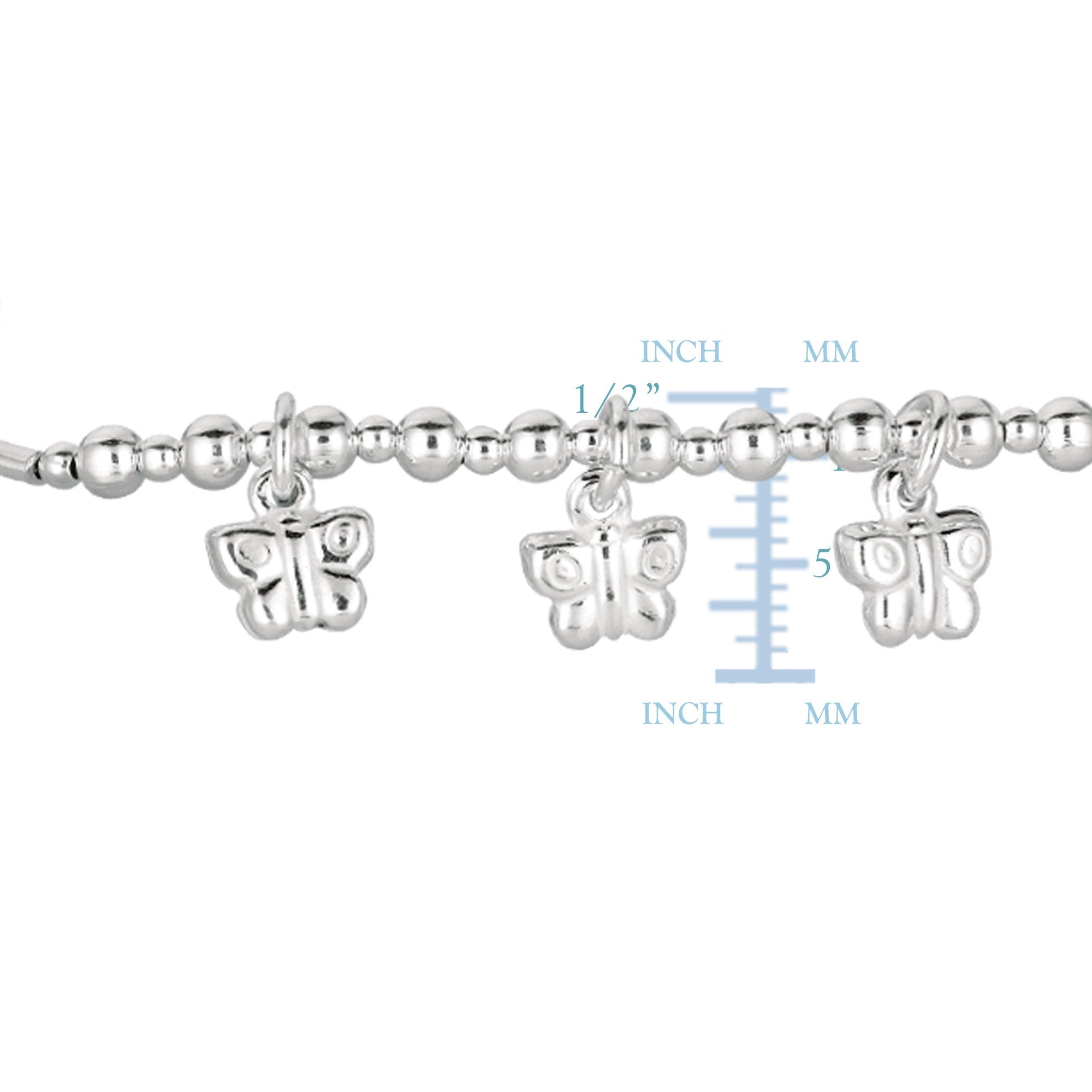 Baby Bangle Bracelet With Dangling Butterfly Charms In Sterling Silver - 5.5 Inch